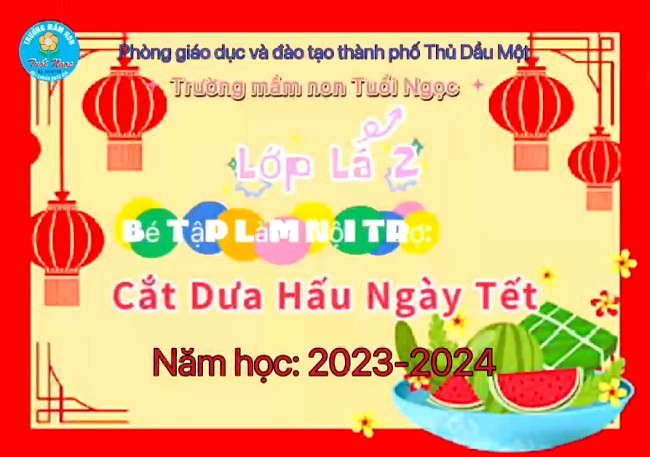 Bé Tập làm Nội Trợ Cắt Dưa hấu Ngày Tết